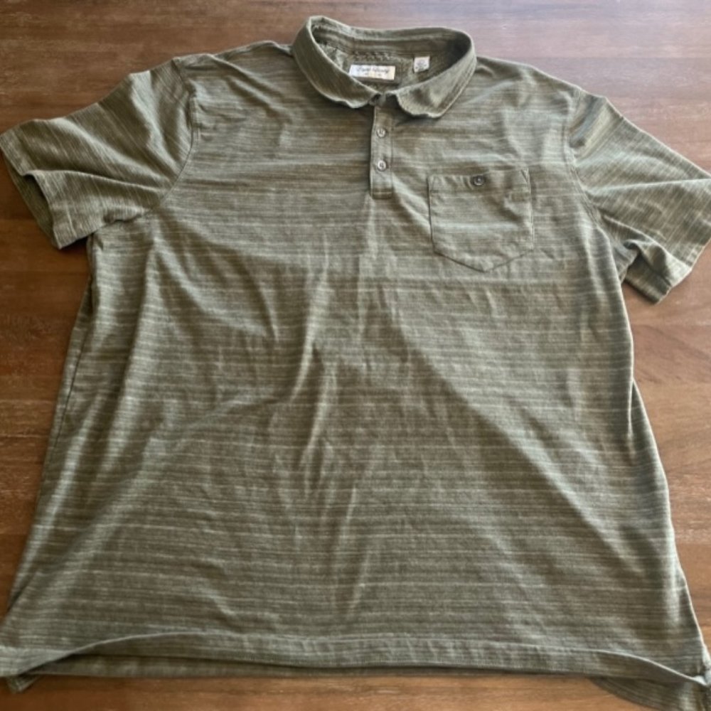 English Laundry Polo Shirt Mens 2XL XXL Green Olive Rugby Casual Striped